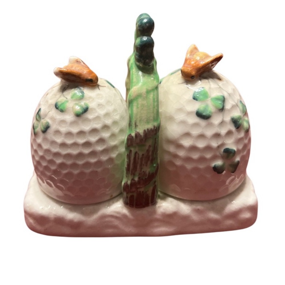 Vintage Shamrock & Beehive Salt and Pepper Shaker with Caddy Occupied Japan.